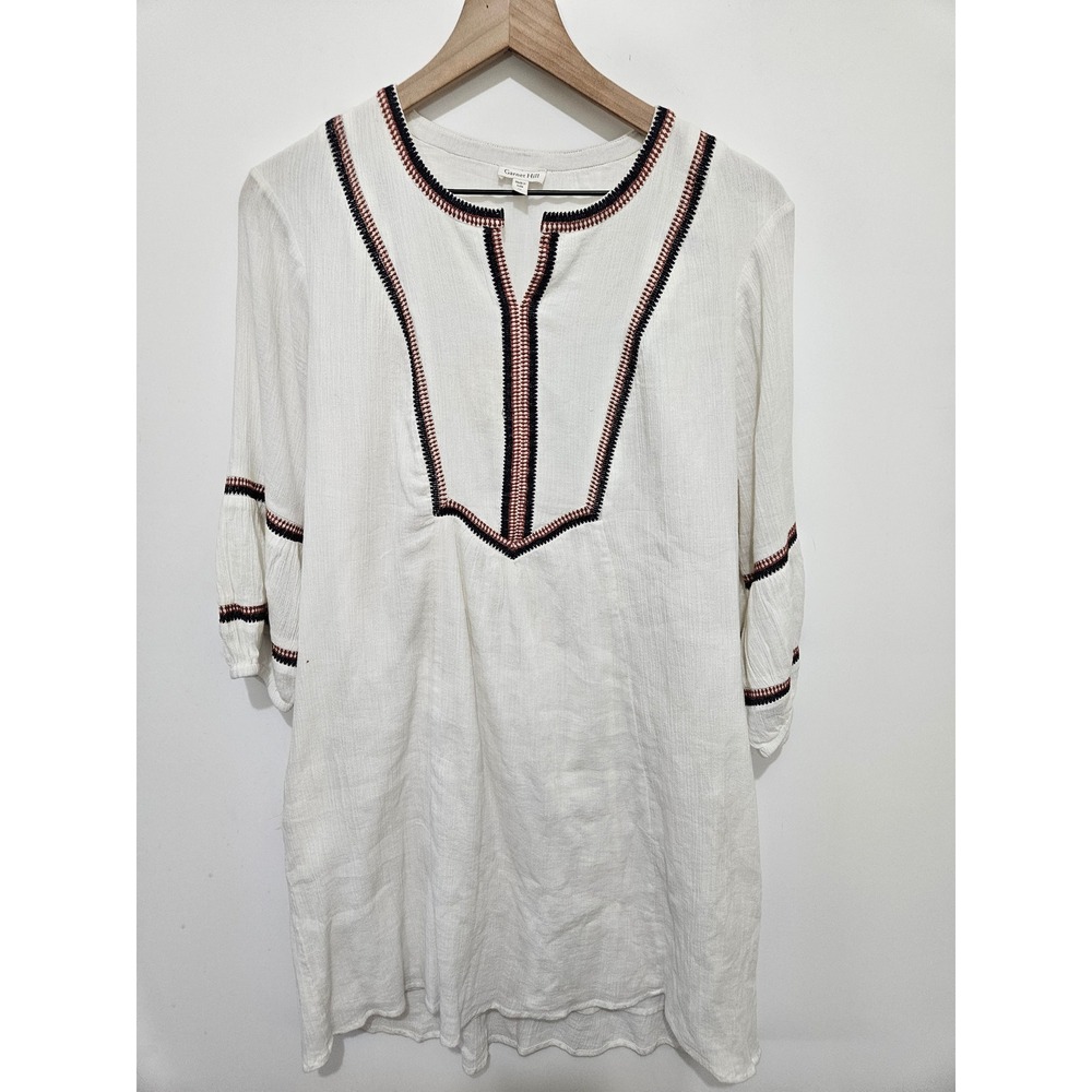 Garnet Hill White Organic Cotton Gauze Embroidered Boho Tunic Dress Womens 12